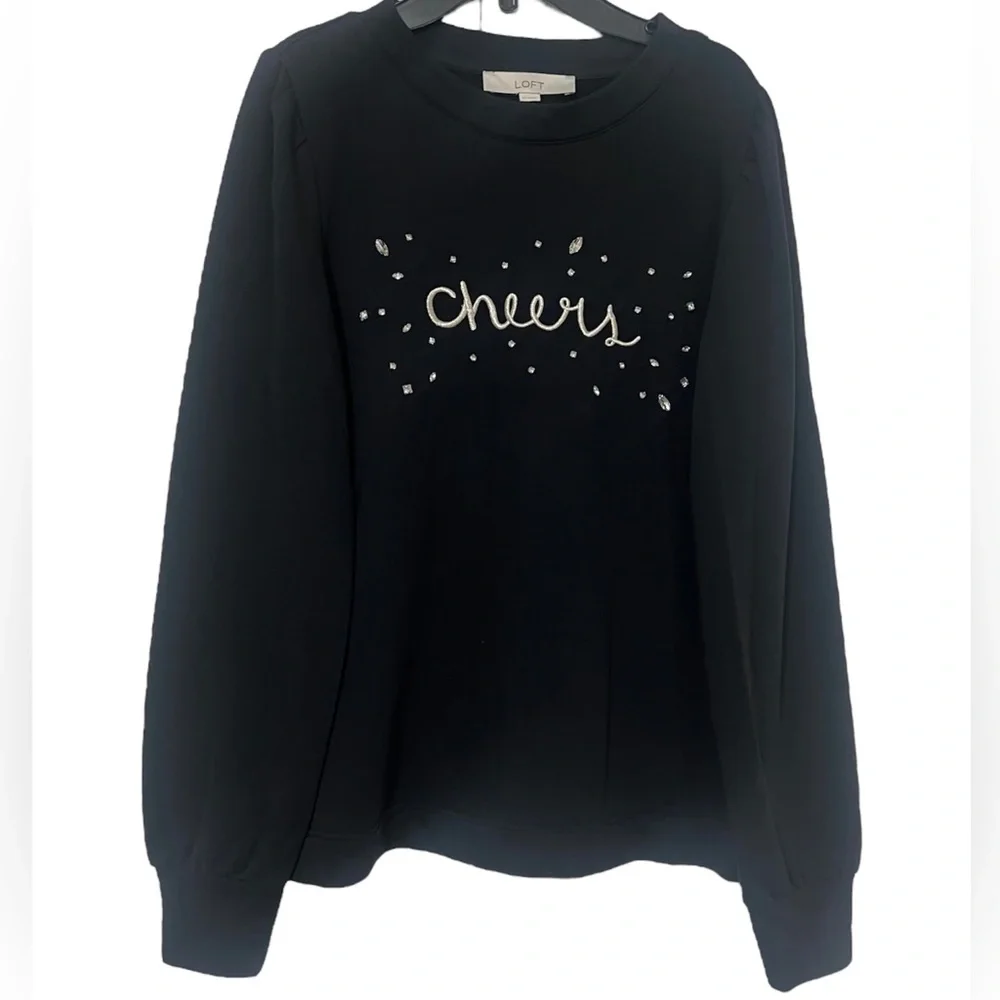 Loft Black Cheers Sweatshirt Long Sleeves Crew neck  Size M - Picture 2 of 12